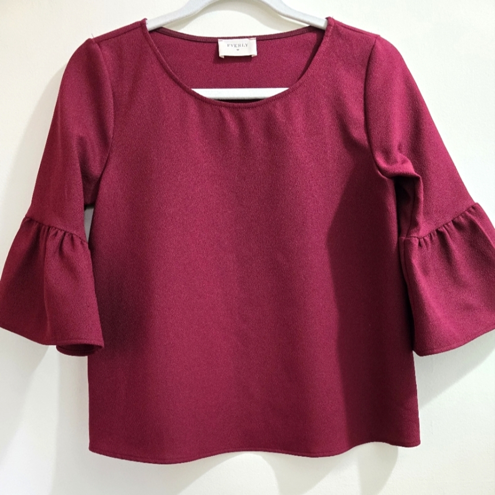 Burgundy Bell Sleeve Top Size S - Picture 10 of 10